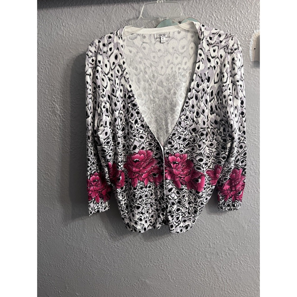 Cache Womens Black Gray Pink V Neck Cardigan Sweater  Size‎ XL